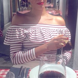 Off the shoulder striped red and white shirt size M